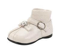 Bottes d'hiver pour enfant taille 32 Bottes courtes Little Girl Flying Woven Princesse Boots Baby Toddler Shoes Soft Sole Two Cotton Small Leather Boots Warm Boots Neige Boots Enfants 35, Blanc., 25