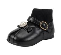 Bottes d'hiver pour enfant taille 32 Bottes courtes Little Girl Flying Woven Princesse Boots Baby Toddler Shoes Soft Sole Two Cotton Small Leather Boots Warm Boots Neige Boots Enfants 35, Noir , 24 EU