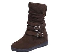 Bottes d'hiver pour femme - Antidérapantes - Plateforme - Bottes western - En daim - Avec ceinture à boucle - Chaussures de loisirs - Pour festival, fête, fête, etc, café, 39 EU