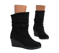 Bottes d'hiver pour femme avec talon compensé, mollet moyen, chaussures chaudes et confortables pour les jours froids, semelle antidérapante, bottes de loisirs élégantes pour le quotidien, finition