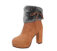 Bottes d'hiver pour femme - Avec talon haut - Bout rond - Bottes courtes - Mode rétro - Chaussures de fête intelligentes - Chaussures de loisirs ultra confortables, marron, 38 EU