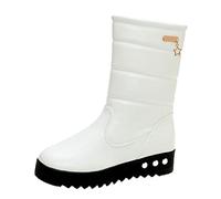Bottes d'hiver pour femme avec talon - Longueur genou - Imperméables - Bottes chaudes avec fond plat - Antidérapantes - En velours - Bottes de neige pour femme - Doublées - Talon étanche, Blanc 3., 38