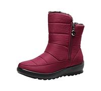 Bottes d'hiver pour femme avec talon - Longueur genou - Imperméables - Bottes chaudes avec fond plat - Antidérapantes - En velours - Bottes de neige pour femme - Doublées - Talon étanche, Rouge 4., 42