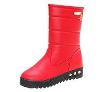 Bottes d'hiver pour femme avec talon - Longueur genou - Imperméables - Bottes chaudes avec fond plat - Antidérapantes - En velours - Bottes de neige pour femme - Doublées - Talon étanche, Rouge 3, 39