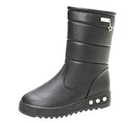 Bottes d'hiver pour femme avec talon - Longueur genou - Imperméables - Bottes chaudes avec fond plat - Antidérapantes - En velours - Bottes de neige pour femme - Doublées - Talon étanche, Noir 3, 37