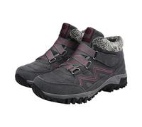 Bottes d'hiver pour femme - Bottes de neige chaudes doublées de fourrure - Pour trekking, camping, voyage, randonnée, cyclisme, marche - Coupe large - Sangle réglable - Bottines orthopédiques, gris