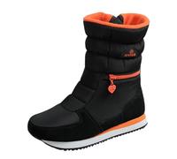 Bottes d'hiver pour femme - Bottes de neige pour homme - Doublure chaude - Rembourrées - Antidérapantes - Bottines plates à enfiler - En cuir imperméable - Pour activités de plein air chaudes, Noir