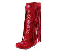 Bottes d'hiver pour femme - Bottes longues - Chaudes - Pour femme - Décontractées - Pour fête intelligente - Style ethnique - À enfiler - Légères - Chaussures pieds nus, rouge, 42 EU