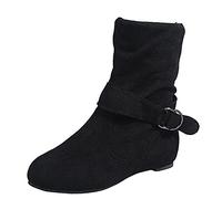 Bottes d'hiver pour femme - Chaussures pieds nus pour femme - Bottines tendance rétro avec fermeture éclair latérale - Antidérapantes et respirantes - Avec ceinture à boucle - Chaussures de fête