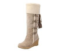 Bottes d'hiver pour femme - Doublure chaude - Bottines tendance confortables - Bottines rétro à bout rond - Bottes longues à talon haut - Chaussures décontractées et intelligentes pour fête de