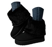 Bottes d'hiver pour femme - Doublure chaude - Semelle compensée - Fausse neige - Antidérapantes - Confortables - À enfiler - Courtes et pelucheuses - Décontractées - Bout rond, A2 Bblack, 38.5 EU