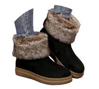 Bottes d'hiver pour femme - Doublure chaude - Semelle compensée - Fausse neige - Antidérapantes - Confortables - À enfiler - Courtes et pelucheuses - Décontractées - Bout rond, A2 Ablack, 37.5 EU