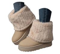 Bottes d'hiver pour femme - Doublure chaude - Semelle compensée - Fausse neige - Antidérapantes - Confortables - À enfiler - Courtes et pelucheuses - Décontractées - Bout rond, A2 Bbeige, 35.5 EU