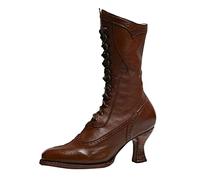 Bottes d'hiver pour femme - Mi-mollet - Bottes d'hiver tendance - Commerce extérieur - Europe - États-Unis - British - Talon carré - Lacets, marron, 38 EU