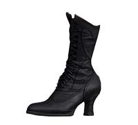 Bottes d'hiver pour femme - Mi-mollet - Bottes d'hiver tendance - Commerce extérieur - Europe - États-Unis - British - Talon carré - Lacets, Noir , 39 EU
