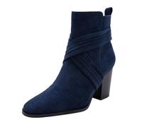 Bottes d'hiver pour femmes avec fermeture éclair Cuir suédé Bout pointu Talon compensé Lanières enveloppantes Chaussures habillées pour femmes pour les fêtes, le travail et le quotidien Bleu 39.5 EU