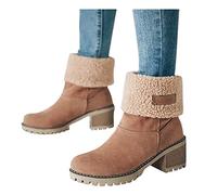 Bottes d'hiver pour femmes bottes de neige chaudes bottines chaudes bottes de cheville chaussures femme mi-mollet bottes en daim bottes hautes femmes mollet large, kaki, 39 EU