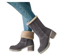 Bottes d'hiver pour femmes bottes de neige chaudes bottines chaudes bottes de cheville chaussures femme mi-mollet bottes en daim bottes hautes femmes mollet large, gris, 40 EU