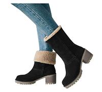 Bottes d'hiver pour femmes bottes de neige chaudes bottines chaudes bottes de cheville chaussures femme mi-mollet bottes en daim bottes hautes femmes mollet large, Noir , 39.5 EU