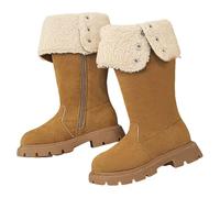 Bottes d'Hiver pour Fille en Polaire Unie, Fermeture Éclair Latérale, Botte Chaudes Western pour Filles, Botte d'Équitation à Pliable et Talon Moyen, pour Enfants et Adolescents (Brown, 9.5-10 Years)