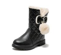 Bottes d'hiver pour filles UK mi-mollet doublé polaire semelle épaisse antidérapante bottes de neige enfants confortables uni nœud décoré chaussures chaudes, A 1 Noir, 13.5 UK Child