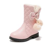 Bottes d'hiver pour filles UK mi-mollet doublure en polaire semelle épaisse antidérapante Bottes de neige pour enfants confortables décorées d'un simple nœud papillon chaussures chaudes, 35 EU