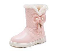 Bottes d'hiver pour filles UK mi-mollet doublure en polaire semelle épaisse antidérapante Bottes de neige pour enfants confortables décorées d'un nœud plat Bottes chaudes, 28 EU
