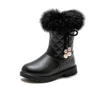 Bottes d'hiver pour filles UK mi-mollet doublure en polaire semelle épaisse antidérapante Bottes de neige pour enfants confortables décorées d'un simple nœud papillon chaussures chaudes, 33 EU