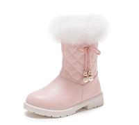 Bottes d'hiver pour filles UK mi-mollet doublure en polaire semelle épaisse antidérapante Bottes de neige pour enfants confortables décorées d'un nœud plat Bottes chaudes, 35 EU