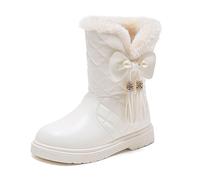 Bottes d'hiver pour filles UK mi-mollet doublure en polaire semelle épaisse antidérapante Bottes de neige pour enfants confortables décorées d'un nœud plat Bottes chaudes, 32 EU