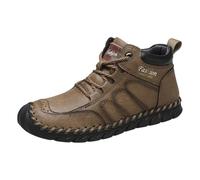 Bottes d'hiver pour homme en cuir à lacets | Finition imperméable, semelle robuste, pare-chocs renforcé, superpositions cousues, léger pour la marche et les voyages