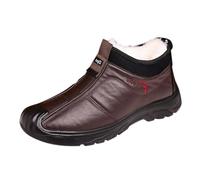 Bottes d'hiver pour homme - En cuir - Imperméables - Avec doublure en polaire - Antidérapantes - Confortables - Pour la saison des neiges, café, 44 EU