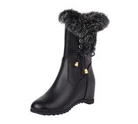 Bottes d'hiver tendance en cuir massif avec fermeture éclair latérale pour femme - Légères - En daim - Pour promenades à la campagne, jours de pluie - Fermeture éclair à la cheville - Doublure en