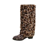 Bottes d'hiver tendance montantes au genou - Motif léopard - Talon épais - Confortables - Pour l'extérieur - Décontractées, marron, 40 EU