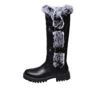 Bottes doublées d'hiver avec semelle compensée épaisse, bottes hautes au genou, semelle épaisse pour plus de confort et de chaleur par temps froid, Noir , 40 EU
