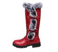 Bottes doublées d'hiver avec semelle compensée épaisse, bottes hautes au genou, semelle épaisse pour plus de confort et de chaleur par temps froid, rouge, 37 EU