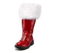 Bottes Du Père Noël pour Homme Bottes en Cuir PU Rétro Chaussures Peluche Bouche Chaude Unisexe Botte De Neige à Mollet Large et Longueur Moyenne Botte Bords Effilochés pour Un Costume (02 Red, 40.5)