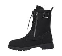 Bottes élégantes pour femmes, toutes saisons, semelle épaisse, lacets à la cheville, bottines tendance en dentelle avec boucle, pour une tenue décontractée Grosse Chaussette Haute Genoux (Black, 36)