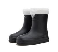 Bottes en caoutchouc doublées pour femme - Imperméable - Chaussures de pluie pour femme - Vêtements d'extérieur - Cent polyvalent - Cordon de serrage - Bouche rembourrée - Housse en polaire amovible