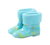 Bottes en Caoutchouc Enfants Pluie Doublées Imperméables Chaussures Botte de Pluie pour Filles Garçon, Bottes de Neige d'Hiver en Polaire, Chaudes d'Extérieur pour Tout-Petits (Light Blue, 26)