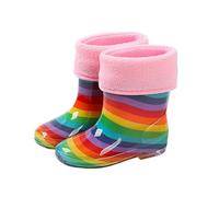 Bottes en Caoutchouc Enfants Pluie Doublées Imperméables Chaussures Botte de Pluie pour Filles Garçon, Bottes de Neige d'Hiver en Polaire, Chaudes d'Extérieur pour Tout-Petits (Multicolour, 26)