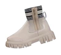 Bottes En Caoutchouc Femmes Jaune Bottine 38 Femme Women's Sports Short Boots Women Autumn And Winter New Station Women's Boots Big Size A Stirrup Bottes En Caoutchouc Femmes Boots For (White, 39)