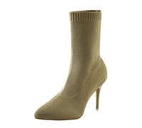 Bottes en caoutchouc jaune pour femme Bottes d'hiver imperméables Bottines et hiver Couleur unie Simple Talon fin Chaussures pointues Tricot Festival Bottes en caoutchouc pour femme Rose Blanc Bottes