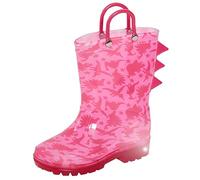 Bottes en caoutchouc lumineuses pour filles - Motif dinosaure rose ou licorne - Avec poignées et lumières clignotantes - Chaussures de pluie 3D, Dinosaure - Rose, 24 EU