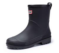 Bottes en caoutchouc mi-hautes pour femme avec semelle épaisse, antidérapantes, imperméables, unies, semelle plate, robustes, polyvalentes, adaptées au quotidien, Noir 01, 37.5 EU
