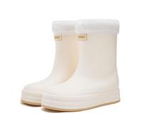 Bottes en caoutchouc mi-hautes pour femme - Polyvalentes - Amovibles - Doublure en polaire - Semelle épaisse - Confortables - Antidérapantes - Chaussures de cuisine - Bottines imperméables et