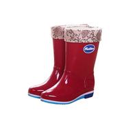 Bottes en caoutchouc pour femme avec doublure chaude - Faciles à nettoyer - Semelle antidérapante résistante à l'eau - Durabilité accrue pour un ajustement plus large au mollet, Rouge, 37.5 EU