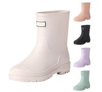 Bottes en caoutchouc pour femme - Bottes de pluie mi-hautes - Bottes imperméables confortables et non imperméables - Chaussures de jardin larges - Bottes en caoutchouc, Blanc., 36 EU