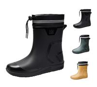 Bottes en caoutchouc pour homme - Demi-hautes et larges - Bottes de pluie pour homme - Bottes mi-hautes imperméables avec cordon de serrage réglable - Bottes de pluie larges - Bottes de pêche
