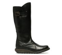Bottes En Cuir À Talon Wedge Noir MOL 2 Pour Femmes Jusqu'À La Taille UK 3-8